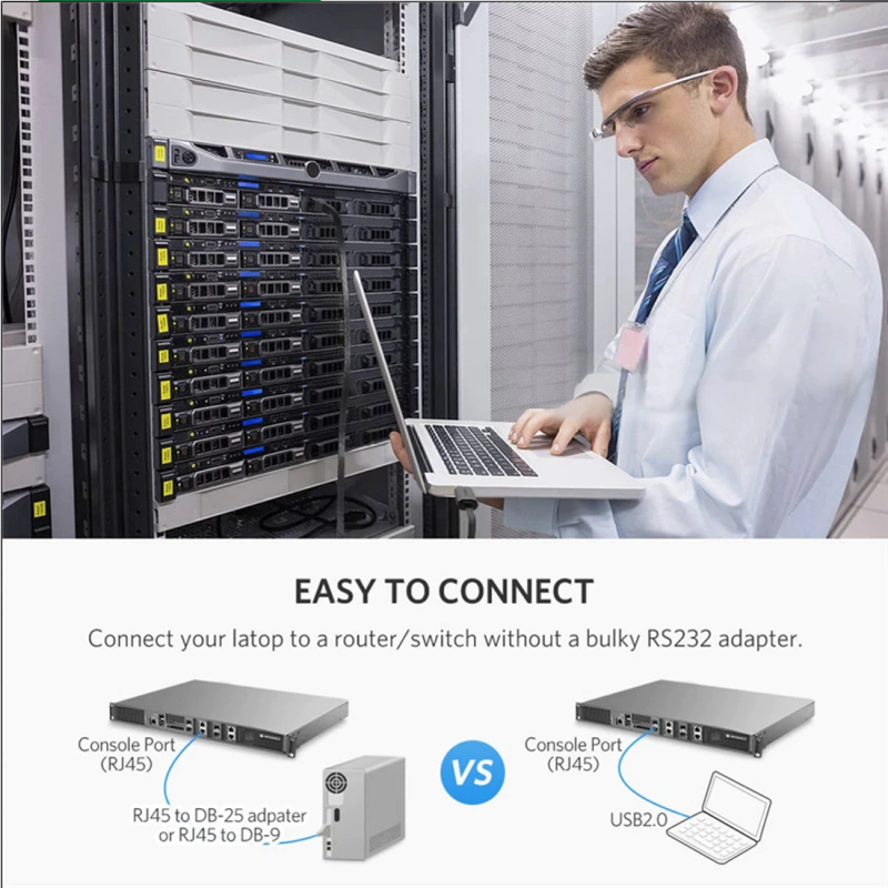 USB конзолен кабел UGREEN CM204, RJ45, 3m, Черен