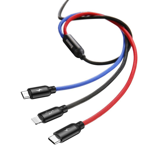 Кабел за зареждане USB-A - Lightning / microUSB / USB-C Baseus Colors 3in1, 20W, 1.2m, Черен CAMLT-BSY01