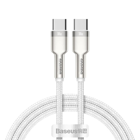 USB-C кабел за данни и зареждане - USB-C Baseus Cafule Metal Series, 100W, 1m, бял CATJK-C02