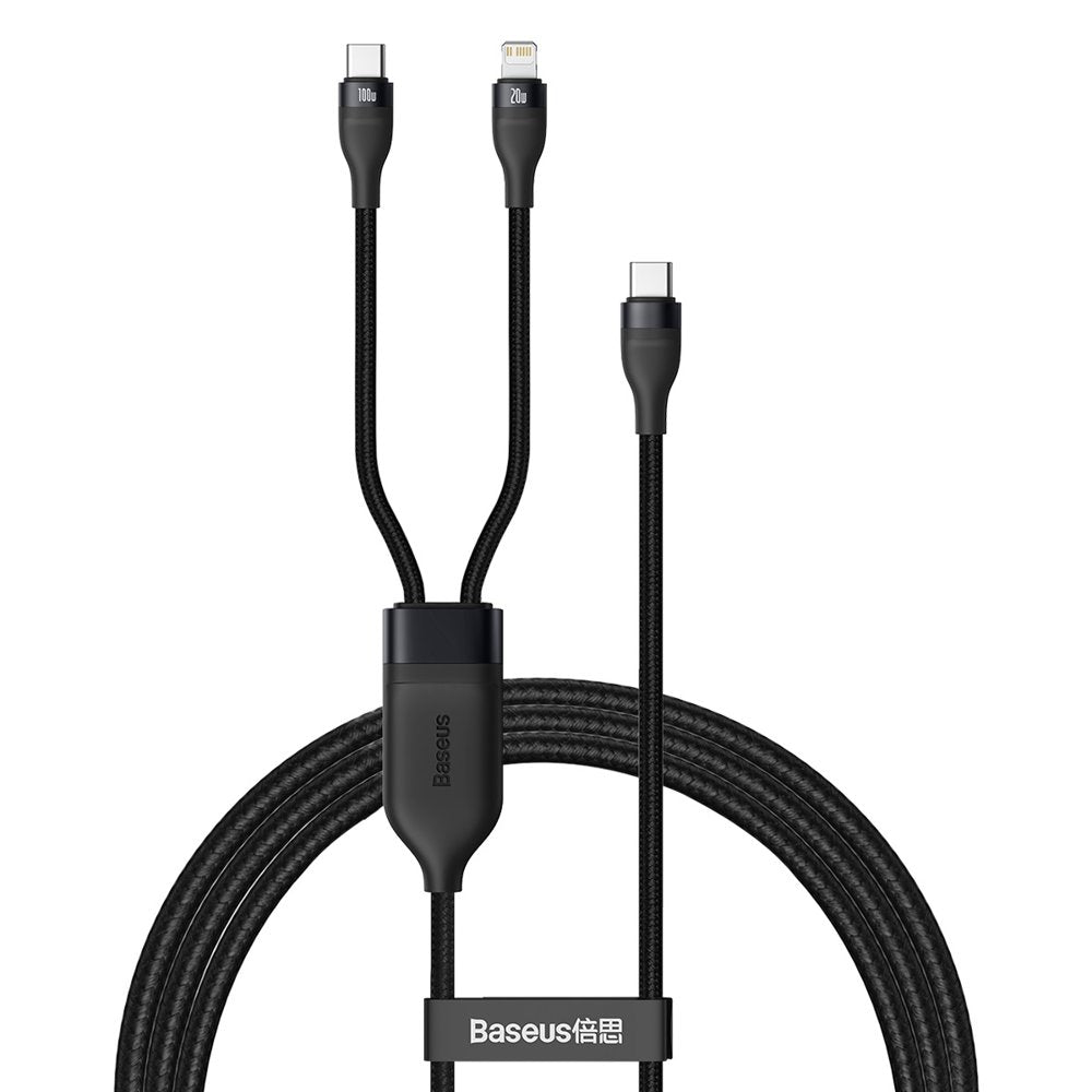 Кабел за данни и зареждане USB-C - Lightning / USB-C Baseus Flash Series 2in1, 100W, 1.2m, Черен CA1T2-F01