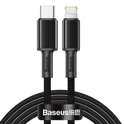 Baseus кабел за данни и зареждане с висока плътност с оплетка USB-C - Lightning, 20W, 2 m, черен CATLGD-A01