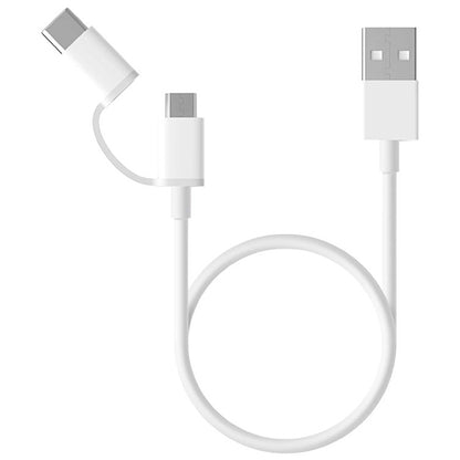 Кабел за пренос на данни и зареждане USB-A - microUSB / USB-C Xiaomi Mi 2in1, 18W, 0.3m, бял SJV4083TY