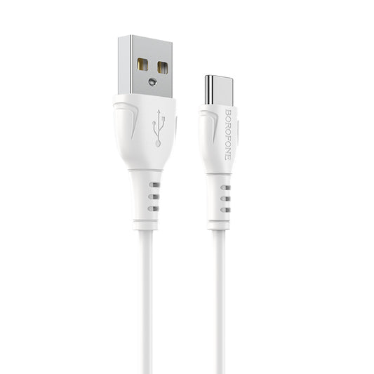 Кабел за пренос на данни и зареждане USB-A - USB-C Borofone BX51 Triumph MP, 18W, 1m, бял