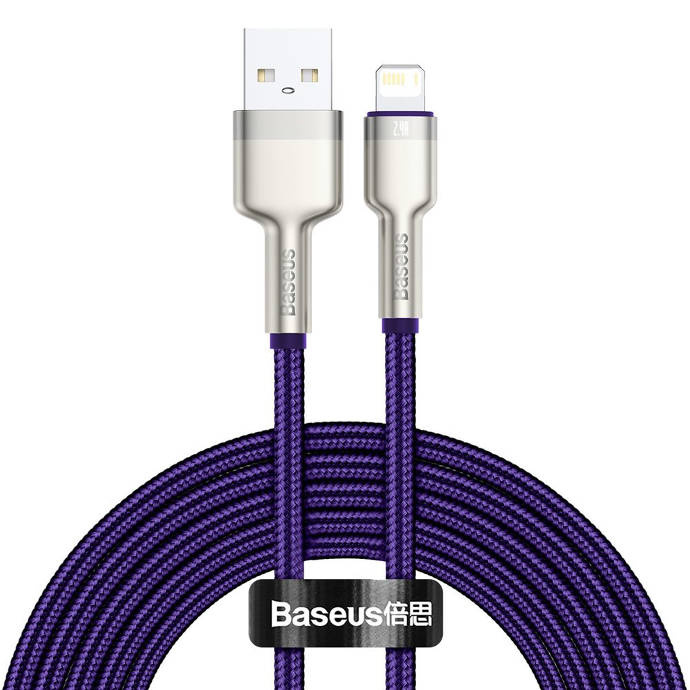 Кабел за данни и зареждане USB-A - Lightning Baseus Cafule Metal Series, 18W, 2m, Лилав CALJK-B05