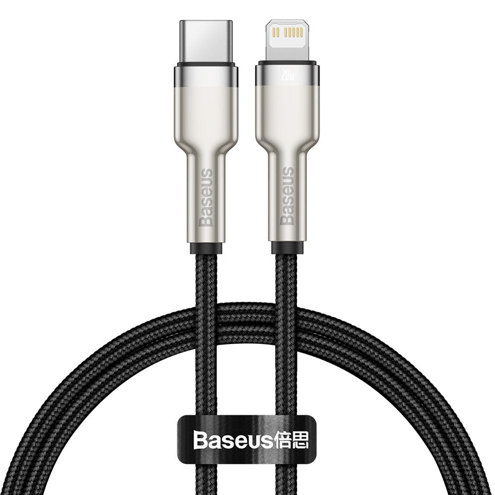 USB-C - Lightning кабел за данни и зареждане Baseus Cafule Metal Series, 20W, 0.25m, черен CATLJK-01 