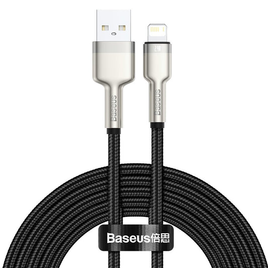 Кабел за данни и зареждане USB-A - Lightning Baseus Cafule Metal Series, 18W, 2m, Черен CALJK-B01