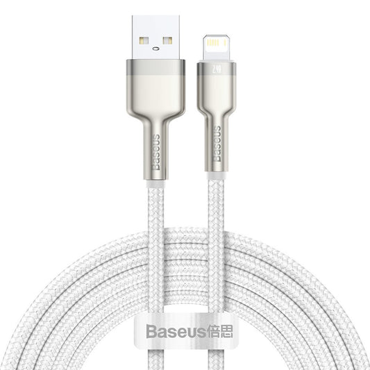 Кабел за данни и зареждане USB-A - Lightning Baseus Cafule Metal Series, 18W, 2m, Бял CALJK-B02