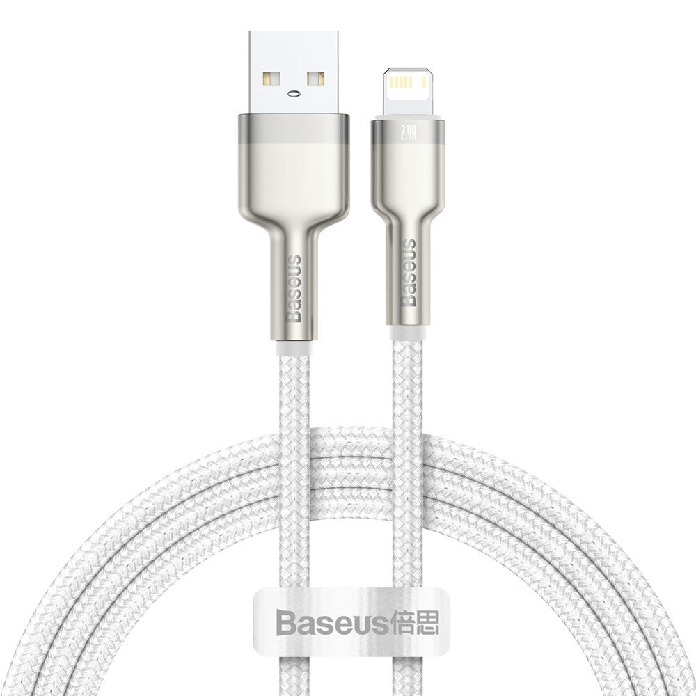 Кабел за данни и зареждане USB-A - Lightning Baseus Cafule Metal Series, 18W, 1m, бял CALJK-A02