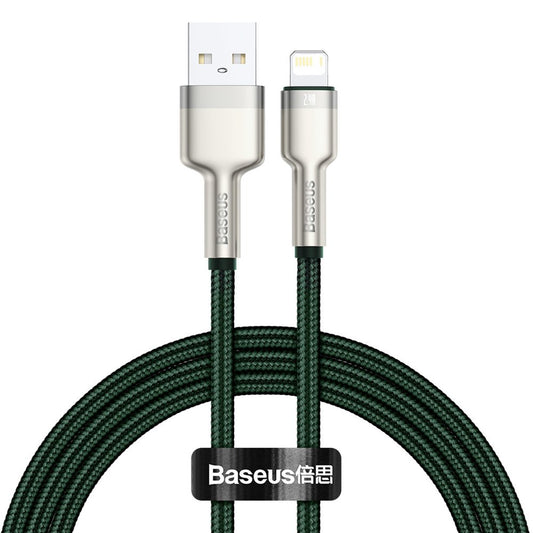Кабел за данни и зареждане USB-A - Lightning Baseus Cafule Metal Series, 18W, 1m, зелен CALJK-A06