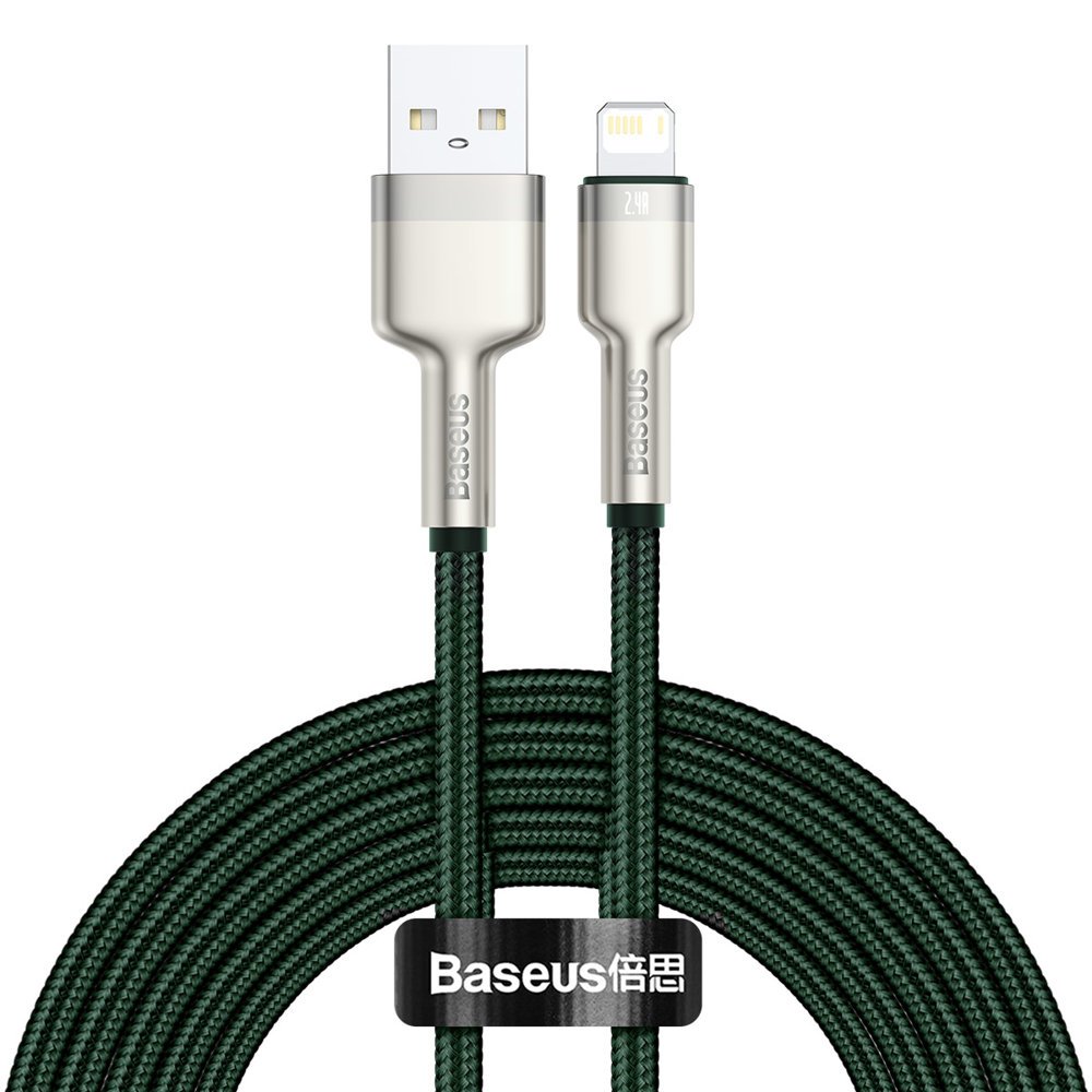 Кабел за данни и зареждане USB-A - Lightning Baseus Cafule Metal Series, 18W, 2m, Зелен CALJK-B06