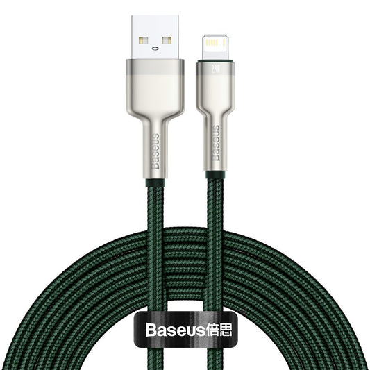 Кабел за данни и зареждане USB-A - Lightning Baseus Cafule Metal Series, 18W, 2m, Зелен CALJK-B06