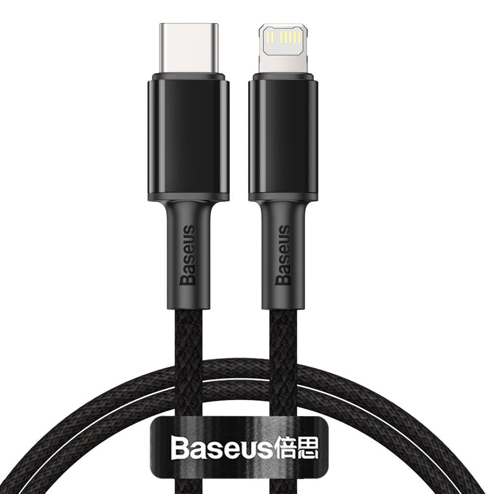 Baseus кабел за данни и зареждане с висока плътност с оплетка USB-C - Lightning, 20W, 1 м, черен CATLGD-01