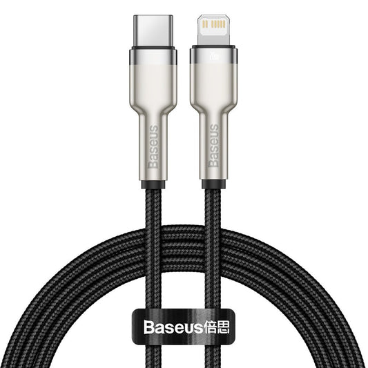 Кабел за данни и зареждане USB-C - Lightning Baseus Cafule Metal Series, 20W, 1m, черен CATLJK-A01