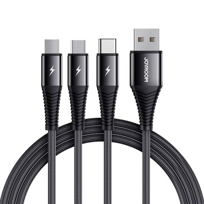 USB-A - Lightning / microUSB / USB-C кабел за зареждане Joyroom S-1230G4 3в1, 20W, 1,2 м, черен