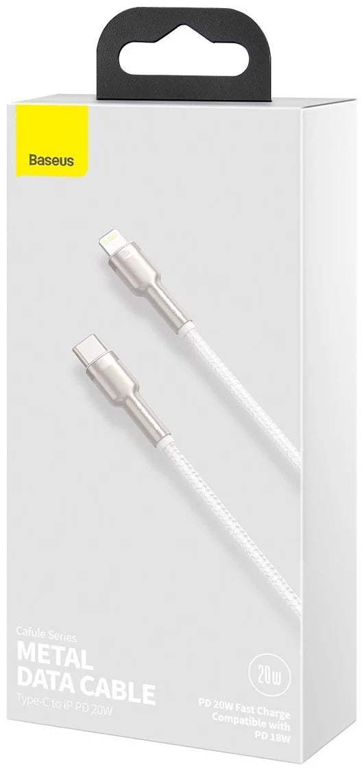 Кабел за данни и зареждане USB-C - Lightning Baseus Cafule Metal Series, 20W, 2m, Бял CATLJK-B02