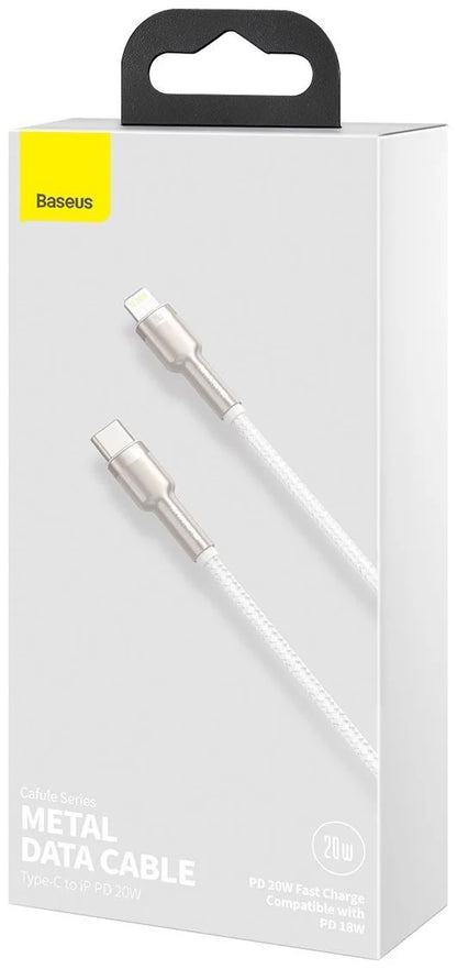 Кабел за данни и зареждане USB-C - Lightning Baseus Cafule Metal Series, 20W, 2m, Бял CATLJK-B02