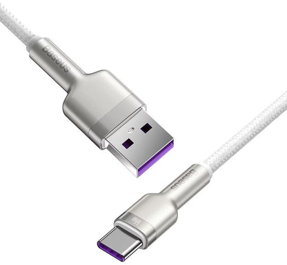 Кабел за данни и зареждане USB-A - USB-C Baseus Cafule Metal Series, 66W, 1m, бял CAKF000102