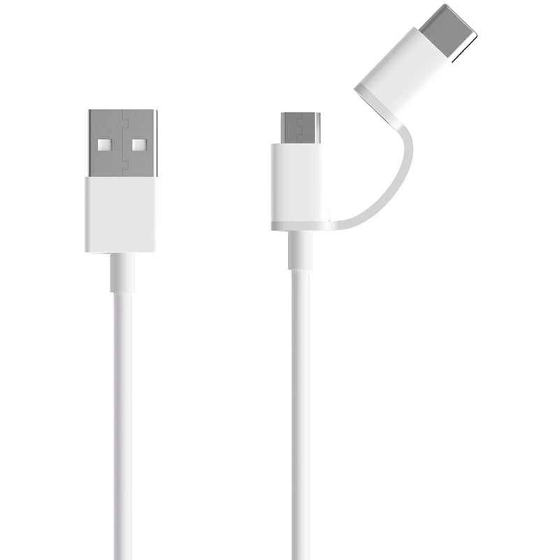 Кабел за данни и зареждане USB-A - microUSB / USB-C Xiaomi Mi 2in1, 18W, 1m, бял SJV4082TY 