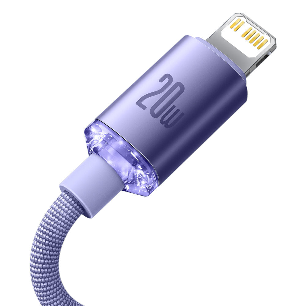Кабел за данни и зареждане USB-C - Lightning Baseus Crystal Shine Series, 20W, 2m, Лилав CAJY000305