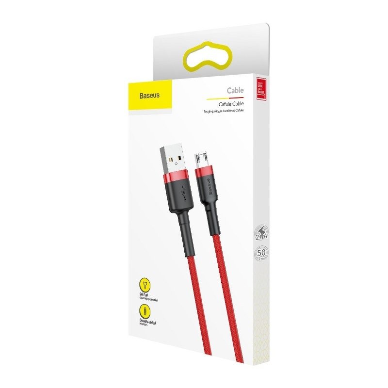 Кабел за данни и зареждане USB-A - microUSB Baseus Cafule, 18W, 1m, червен CAMKLF-B09