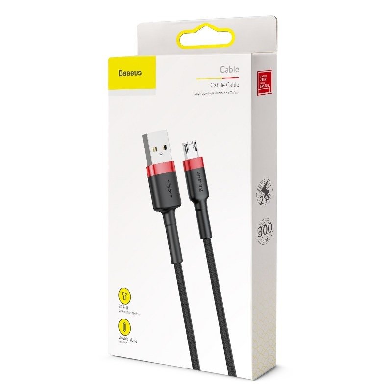 Кабел за данни и зареждане USB-A - microUSB Baseus Cafule, 18W, 3m, червен CAMKLF-H91 