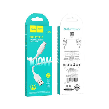 Кабел за данни и зареждане USB-A - USB-C HOCO X96, 100W, 1m, Бял