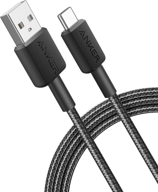 Кабел за пренос на данни и зареждане от USB-A към USB-C Anker 322, 18 W, 1,8 м, черен A81H6G11 