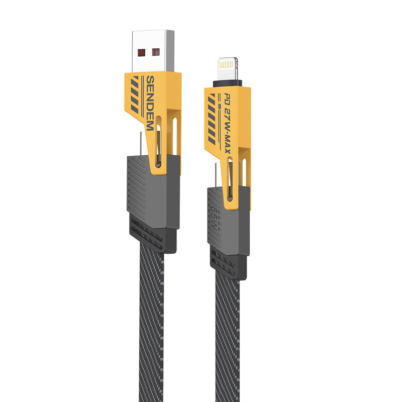 Кабел за данни и зареждане USB-A / USB-C - Lightning / microUSB Sendem M84 2in1, 65W, 1m, жълт 