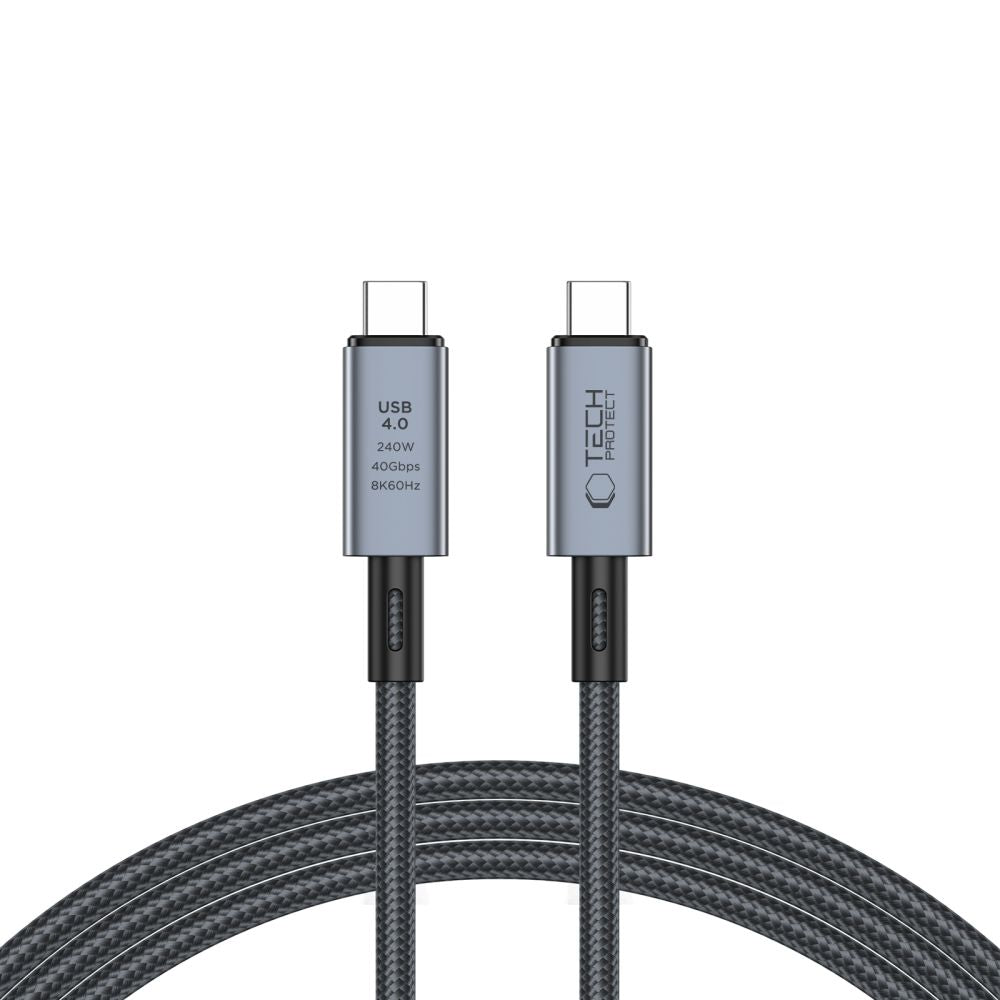 Кабел за данни и зареждане USB-C - USB-C Tech-Protect Ultraboost Max, 240W, 2 м, сив 