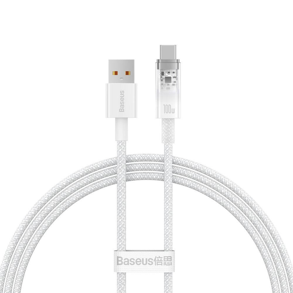 Кабел за данни и зареждане USB-A - USB-C Baseus Explorer, 100W, 1m, Бял CATS010402