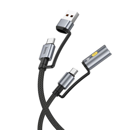 Кабел за данни и зареждане USB-C / USB-A - USB-C / Електрическа запалка HOCO U138, 60W, 1.2m, Черен