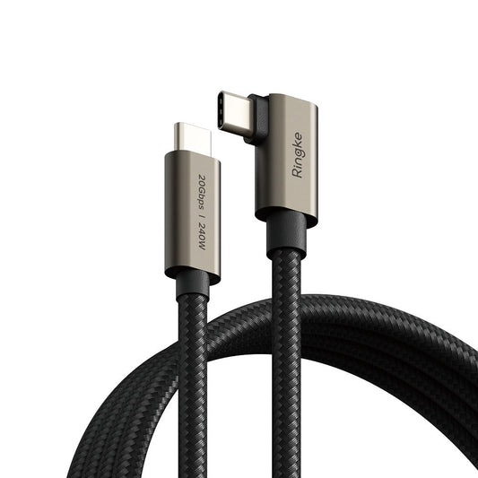 Кабел за данни и зареждане USB-C - USB-C Ringke 2X2 Angled, 240W, 1m, Черен