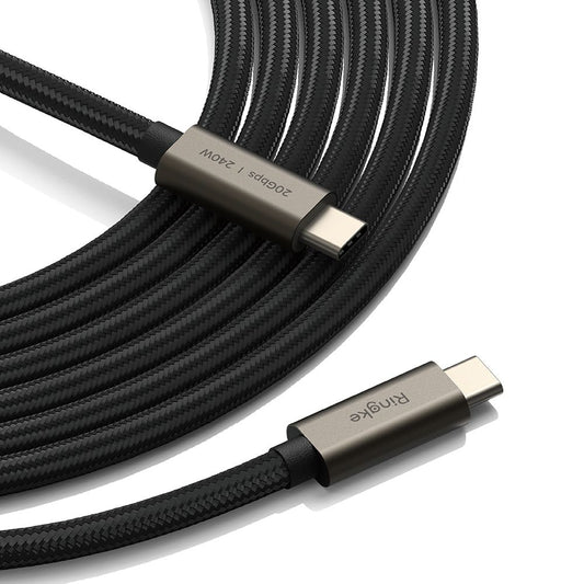 Кабел за данни и зареждане USB-C - USB-C Ringke 2X2, 240W, 1m, Черен