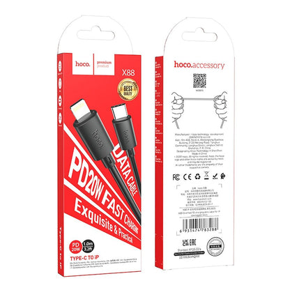 Кабел за данни и зареждане USB-C - Lightning HOCO X88, 20W, 1m, Черен