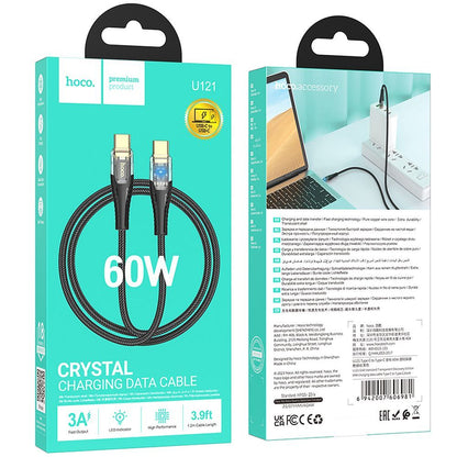 Кабел за данни и зареждане USB-C - USB-C HOCO U121, 60W, 1.2m, Черен