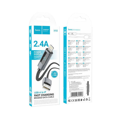 Кабел за данни и зареждане USB-A - Lightning HOCO Display X112, 18W, 1m, Черен