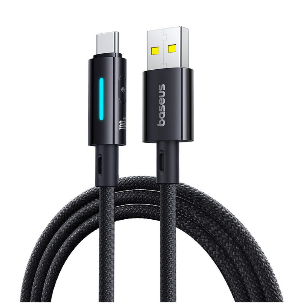 Кабел за данни и зареждане USB-A - USB-C Baseus Lit Button Control, 100W, 2m, Черен P10379002121-01
