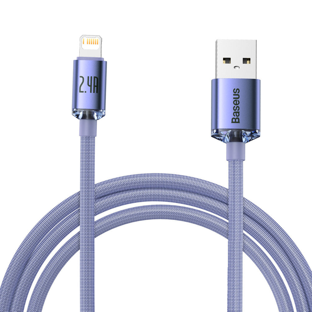 Кабел за данни и зареждане USB-A - Lightning Baseus Crystal Shine Series, 18W, 2m, Лилав CAJY000105