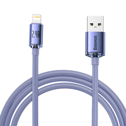 Кабел за данни и зареждане USB-A - Lightning Baseus Crystal Shine Series, 18W, 2m, Лилав CAJY000105