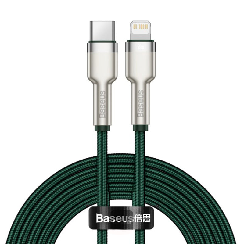Кабел за данни и зареждане USB-C - Lightning Baseus Cafule Metal Series, 20W, 2m, Зелен CATLJK-B06