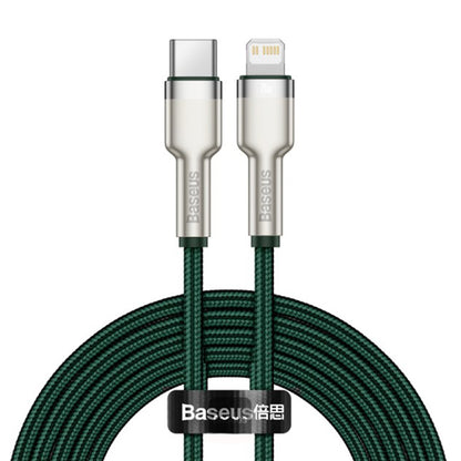Кабел за данни и зареждане USB-C - Lightning Baseus Cafule Metal Series, 20W, 2m, Зелен CATLJK-B06