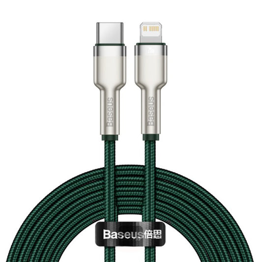 Кабел за данни и зареждане USB-C - Lightning Baseus Cafule Metal Series, 20W, 2m, Зелен CATLJK-B06