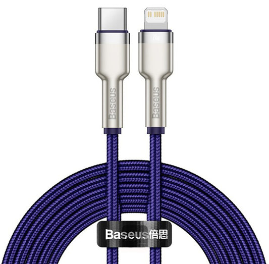 Кабел за данни и зареждане USB-C - Lightning Baseus Cafule Metal Series, 20W, 2m, Лилав CATLJK-B05