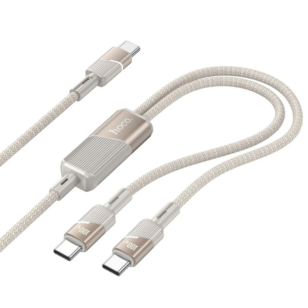 Кабел за данни и зареждане USB-C - 2 x USB-C HOCO U139 2in1, 100W, 1.2m, Златист