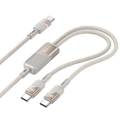 Кабел за данни и зареждане USB-C - 2 x USB-C HOCO U139 2in1, 100W, 1.2m, Златист