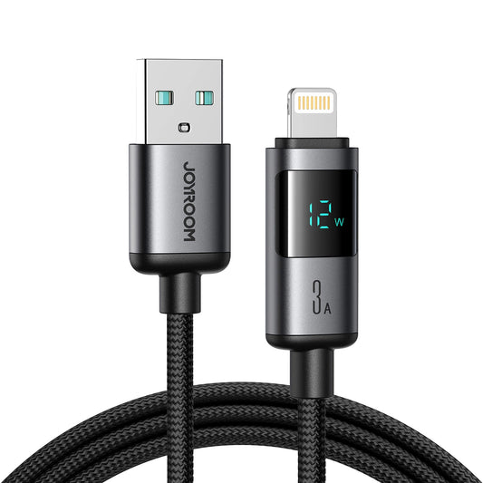 Кабел за данни и зареждане USB-A - Lightning Joyroom S-A16 Pro Prism Display, 12W, 1.2m, Черен