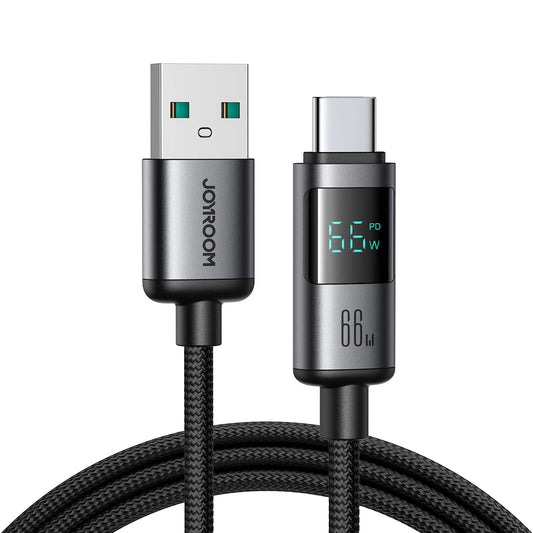 Кабел за данни и зареждане USB-A - USB-C Joyroom S-A16 Pro Prism Display, 66W, 1.2m, Черен