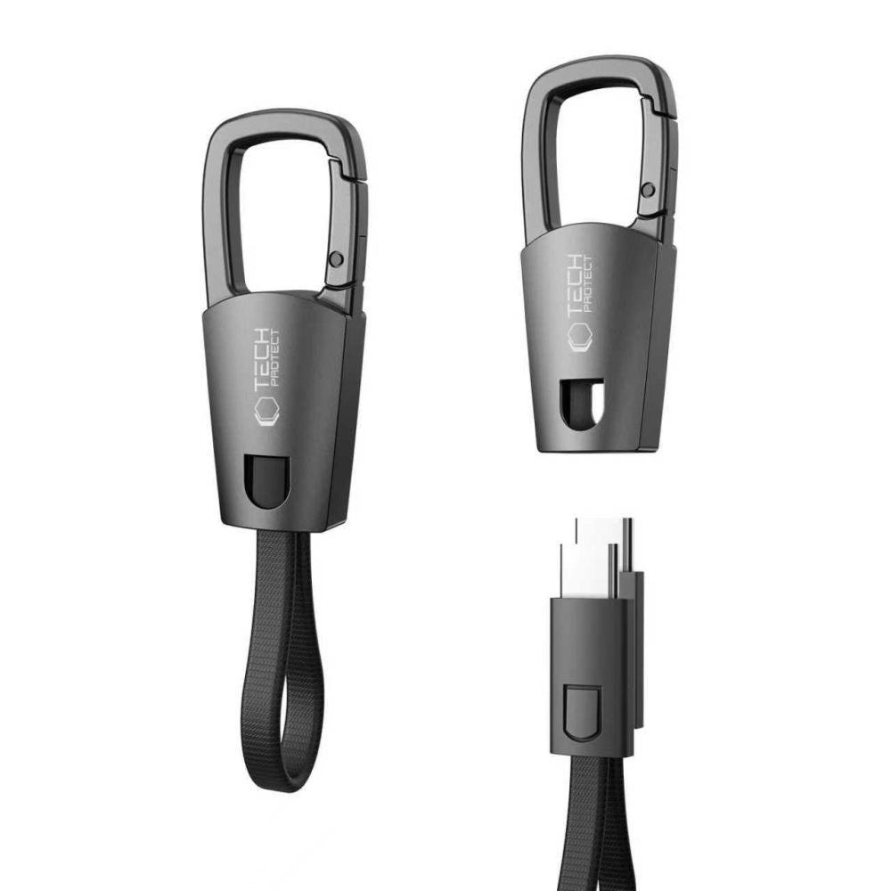 Кабел за данни и зареждане USB-C - USB-C Tech-Protect Ultraboost DNA Keychain, 60W, 0.17m, Сив