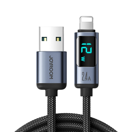 Кабел за данни и зареждане USB-A - Lightning Joyroom S-A16 Prism Display, 12W, 1.2m, Черен