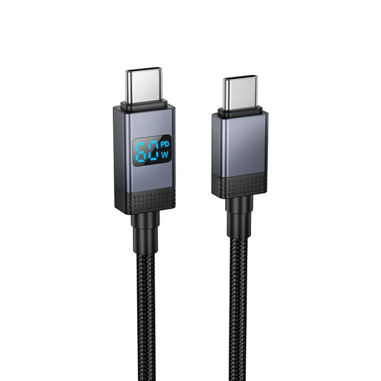 Кабел за данни и зареждане USB-C - USB-C HOCO X118 Display, 60W, 1m, Черен
